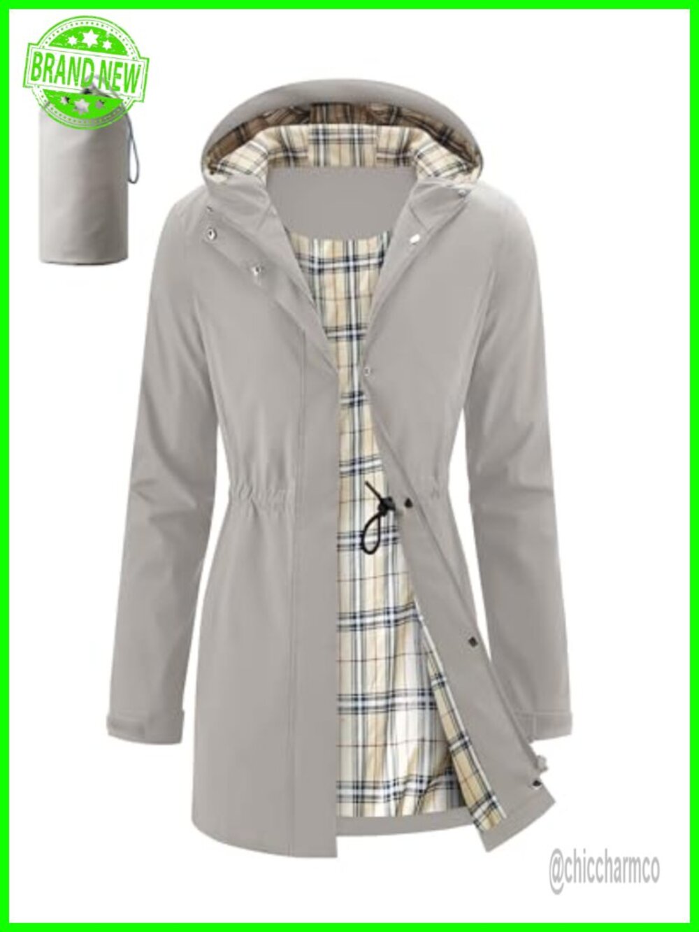 Women's Long Rain Jacket Waterproof Packable Hooded Windbreaker Trench Coat